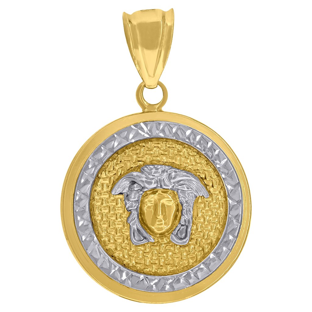 10kt 10k Two-Tone Gold Mens Medusa Egyptian Fashion Charm Pendant